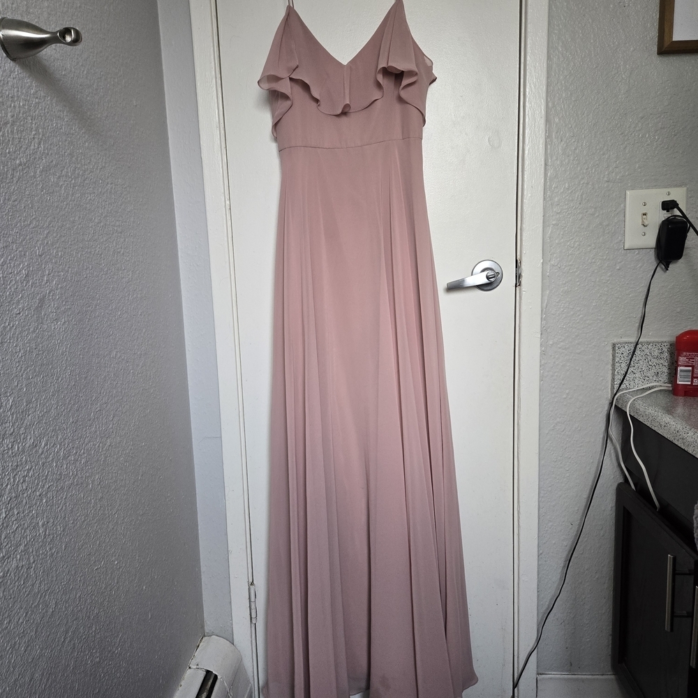 Jenny Yoo Mila Gown Woodrose Pink Chiffon Bridesmaid Dress Size 4 Convertible - Picture 2 of 11